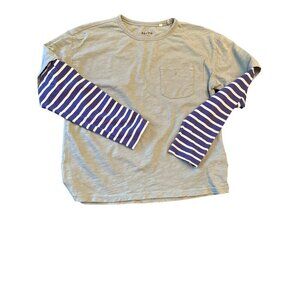 Mini Boden Long Sleeve Layered Look Tee Green With Blue & White Stripes Youth Si